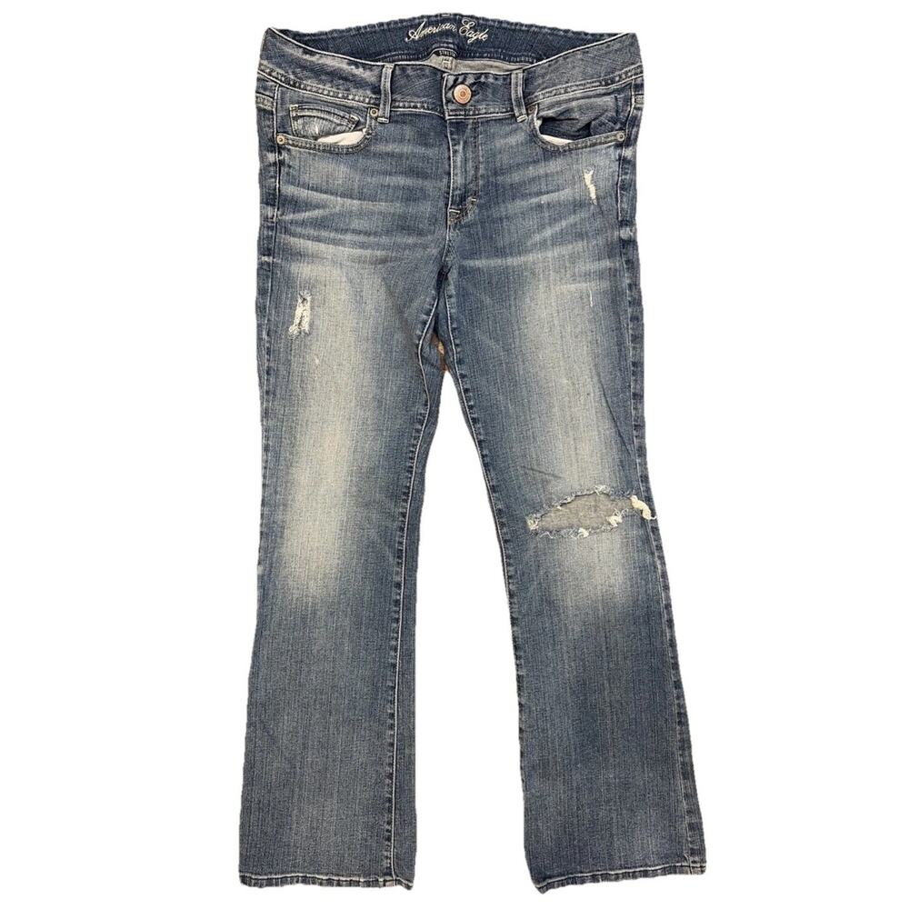 American Eagle Women’s Bootcut Jeans 12 R Blue Stretch Distressed Vintage